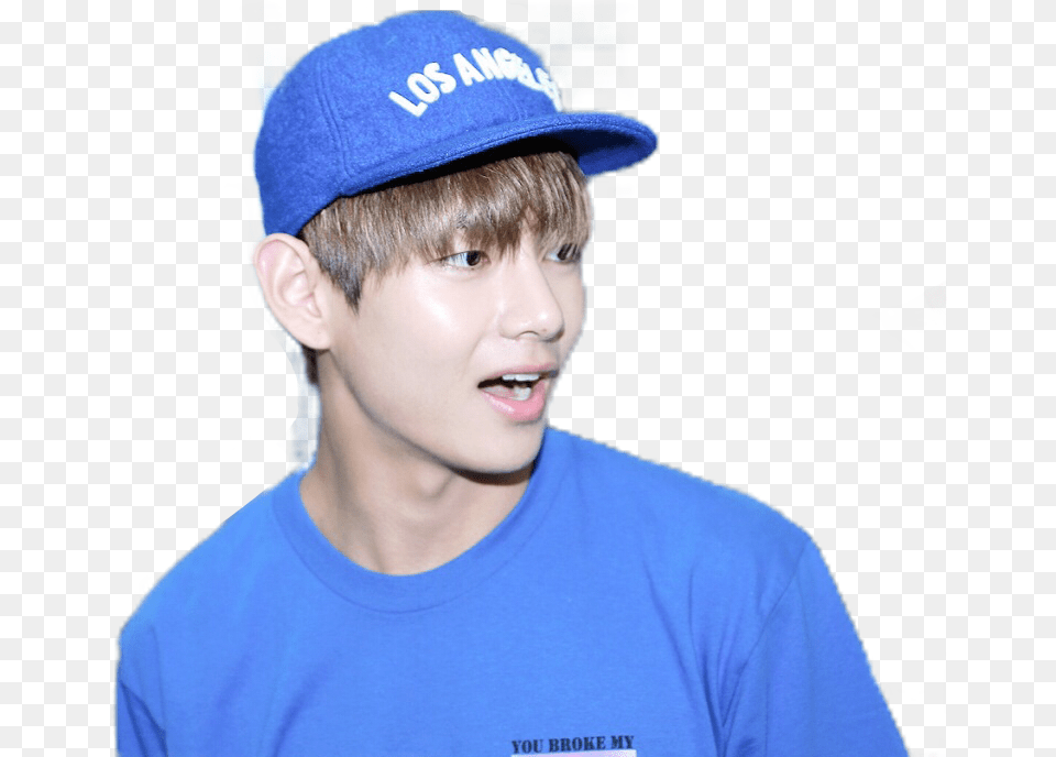 Taehyung V Bangtan Bts Blue Hat Cap Kpop Kpoplover Baseball Cap, Person, Male, Teen Free Png Download