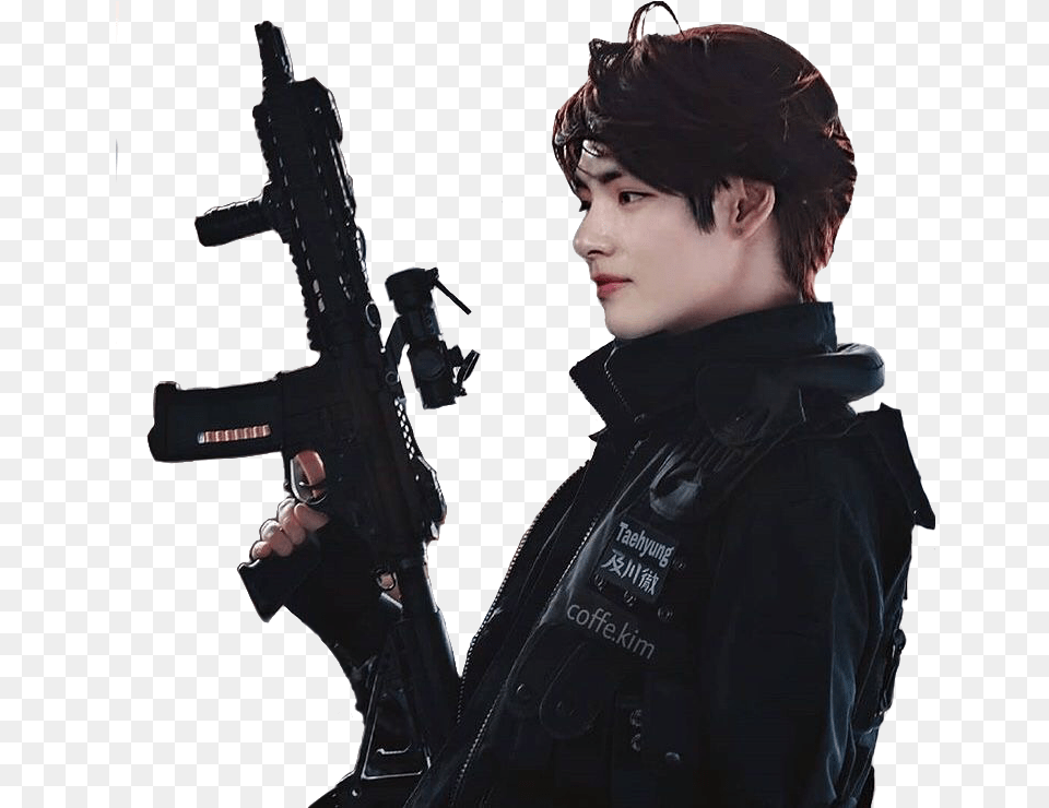 Taehyung V Bts Sticker By Marianachamorra Bts V Pic With Gun, Weapon, Firearm, Rifle, Teen Free Png Download