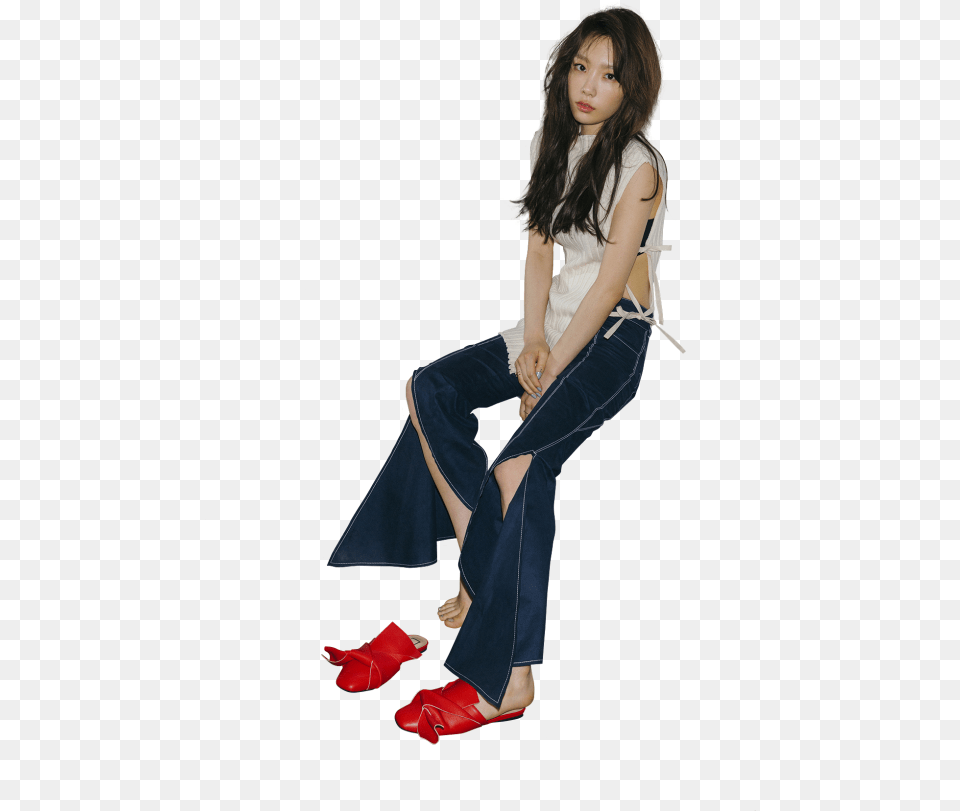 Taeyeon Taeyeon My Voice Taeyeon 2017 My Voice Teyon Kpop Girl Sit Transparent, Clothing, Shoe, Pants, High Heel Png