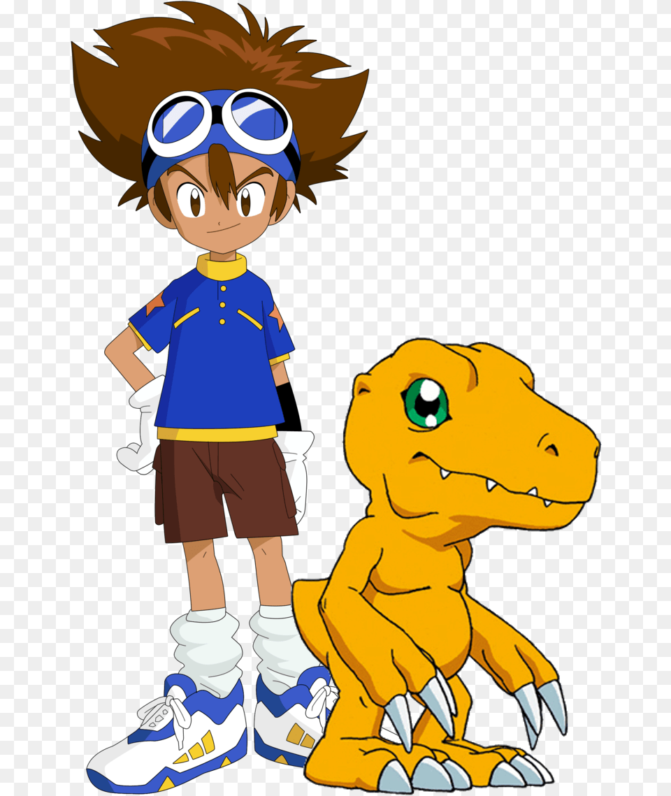 Tai Amp Agumon Cartoon Characters With Goggles, Comics, Publication, Book, Boy Png Image