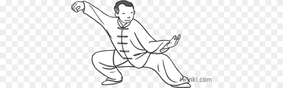 Tai Chi Black And White Illustration Twinkl Martial Artist, Martial Arts, Person, Sport, Tai Chi Png Image