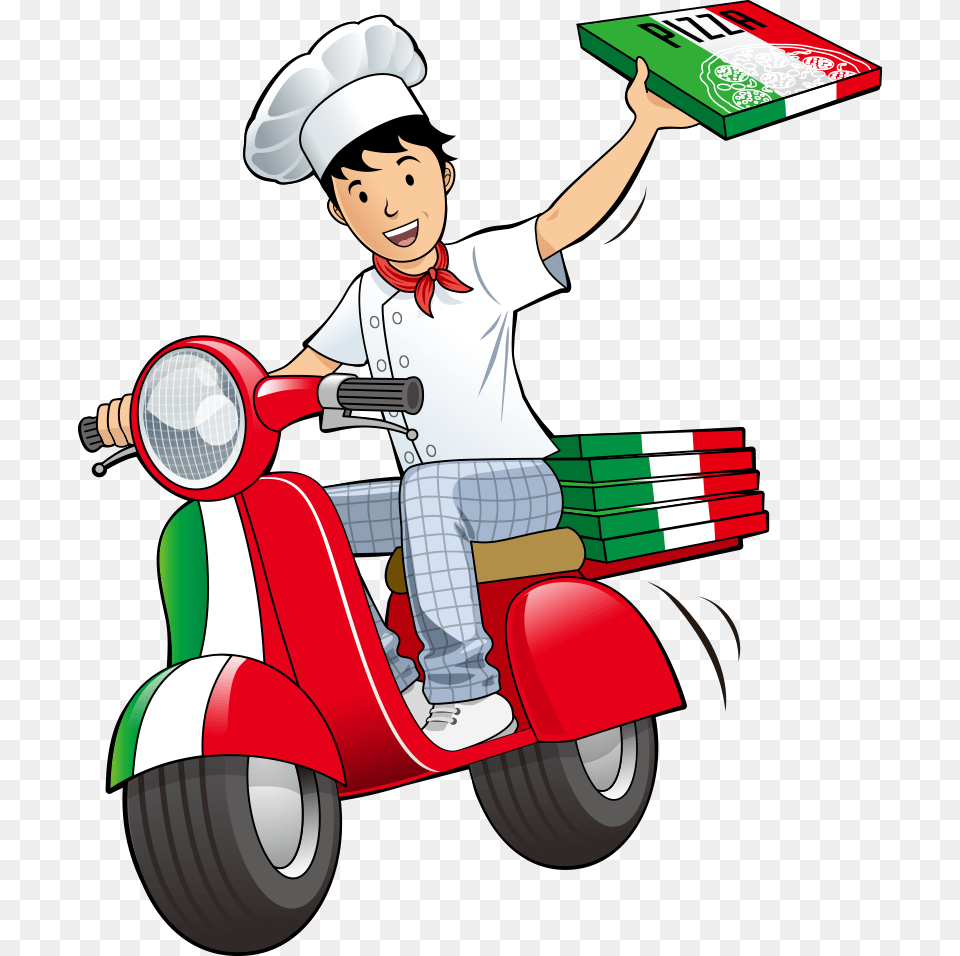 Take Out Restaurant Deliveryman Delivery Vector Pizza Pizza Delivery, Vehicle, Transportation, Motorcycle, Head Png