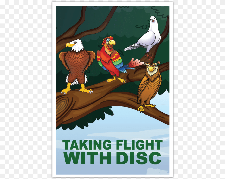 Taking Flight With Disc Illustration, Advertisement, Animal, Bird, Poster Png Image