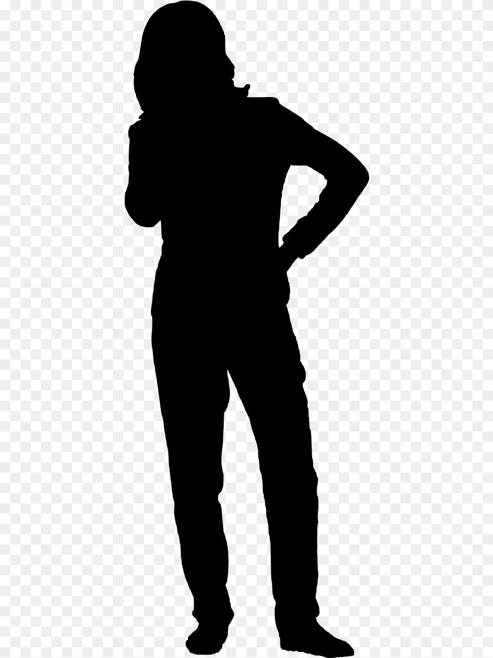 Talking In Mobile Standing Woman Picture Standing Woman Silhouette Person, Gray Free Png