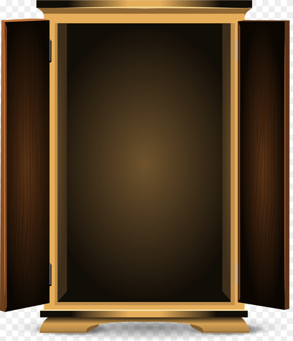 Tall Brown Open Doors Cabinet Clipart, Furniture, Closet, Blackboard, Wardrobe Png Image