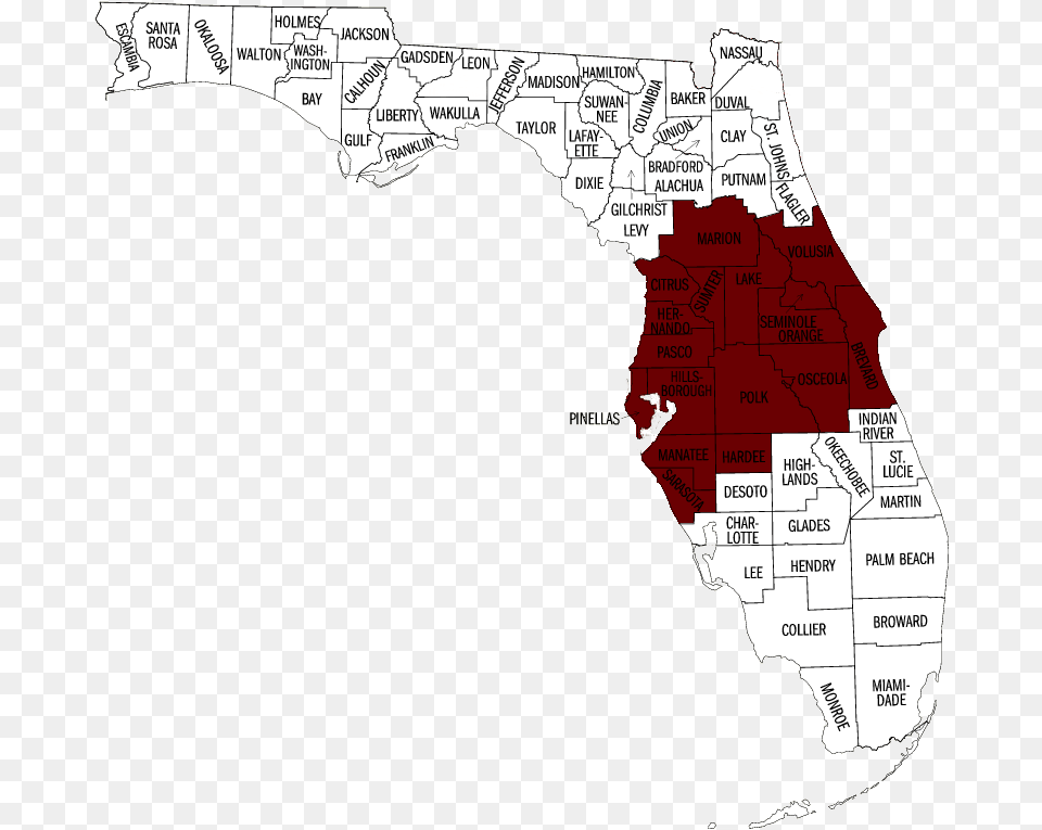 Tampa Bay Area Service Area Latitude Map Of Florida, Chart, Plot, Atlas, Diagram Png