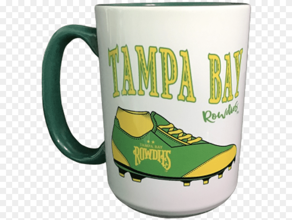 Tampa Bay Rowdies Ceramic Coffee Mug White With Logo And Soccer Shoe Serveware, Clothing, Footwear, Sneaker, Cup Free Transparent Png