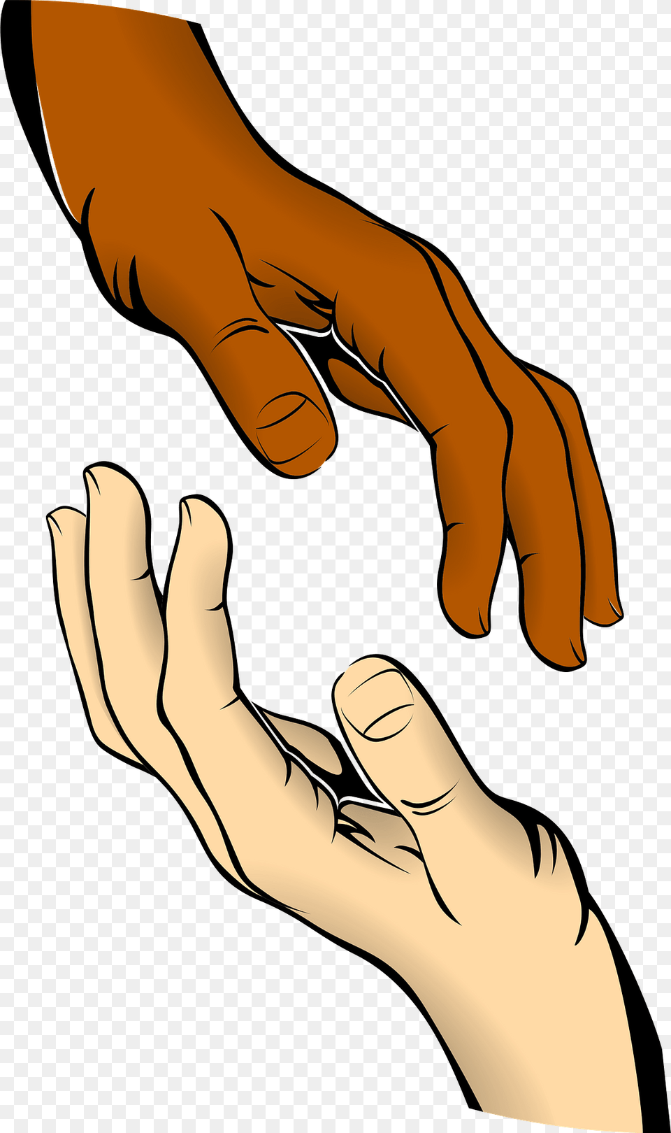 Tan And Brown Hands Reaching Out To Each Other Clipart, Body Part, Finger, Hand, Person Png
