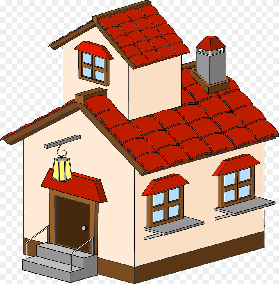 Tan House With A Red Roof Clipart, Architecture, Building, Housing, Cottage Free Transparent Png