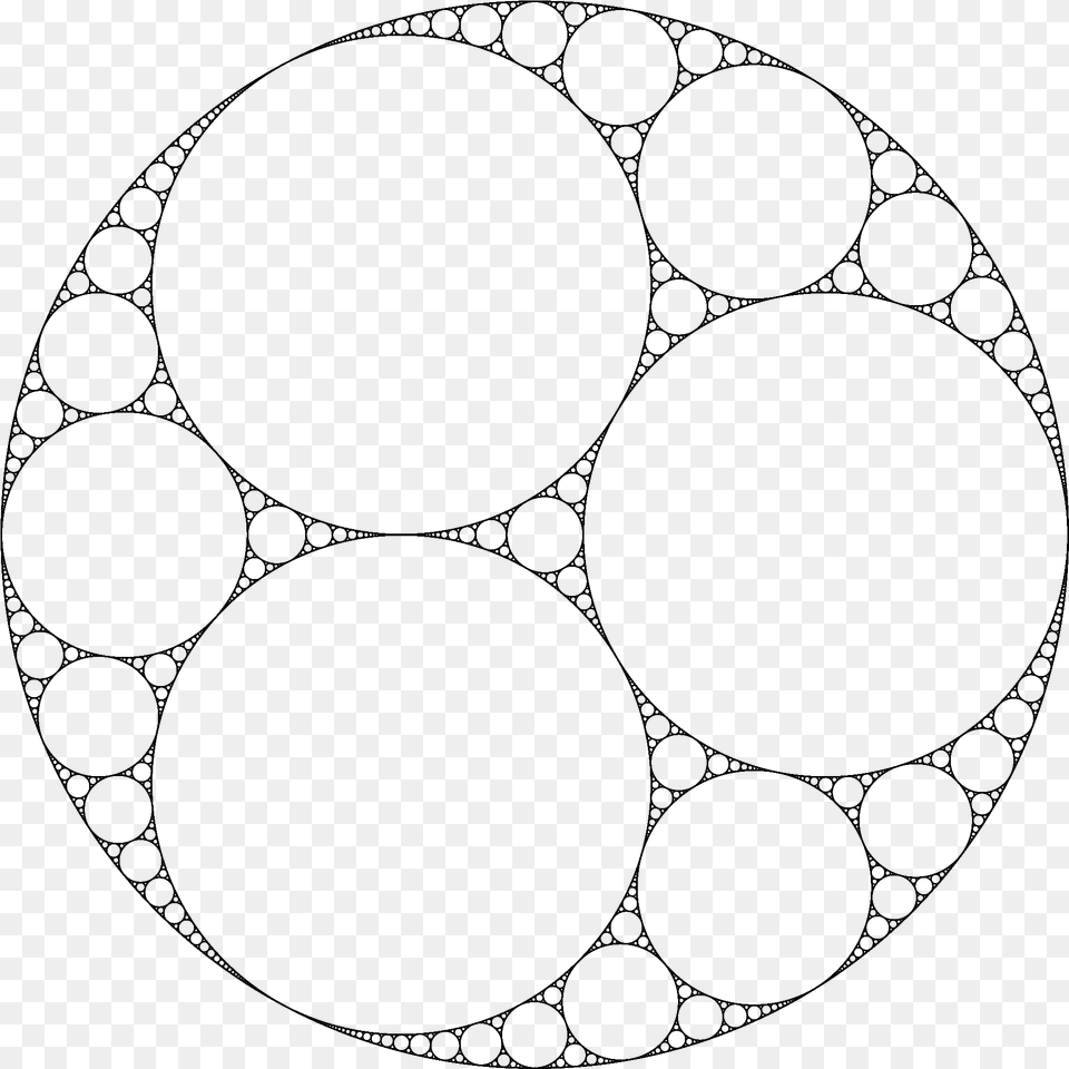 Tangential Circles Of Varying Sizes Inside Of One Large Apollonian Circles, Gray Png
