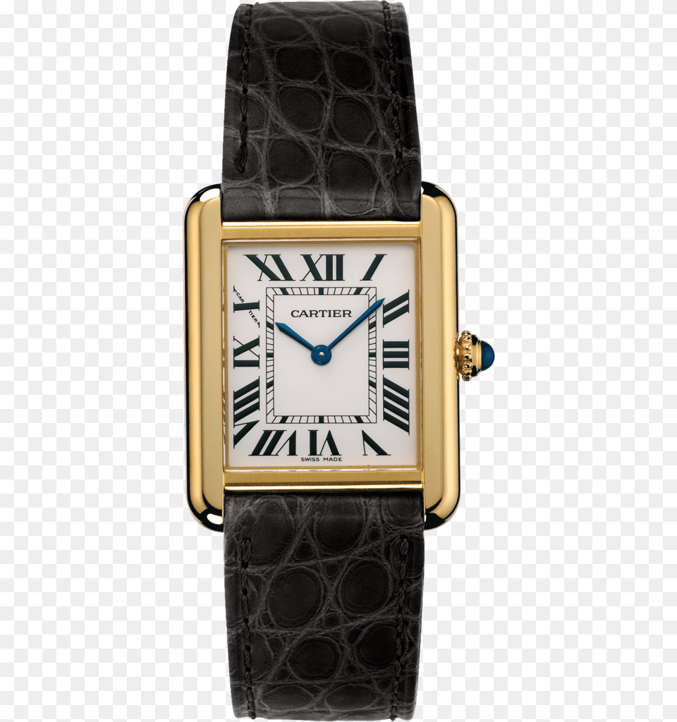 Tank Solo Watchsmall Model 18k Yellow Gold Leather Cartier Tank Watch Nz, Arm, Body Part, Person, Wristwatch Png Image