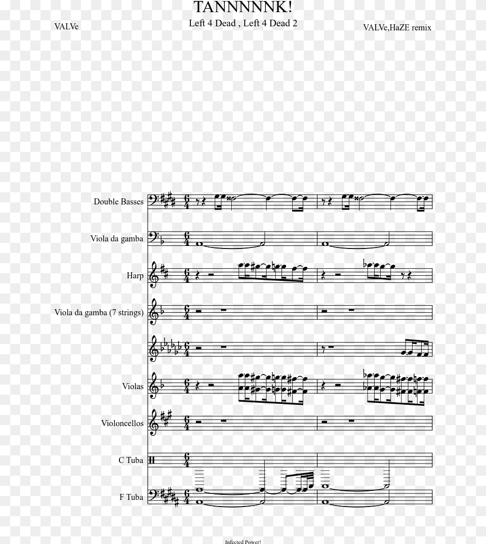 Tannnnnk Sheet Music Composed By Valvehaze Remix 1 Left 4 Dead Piano Sheet Music, Gray Free Png Download