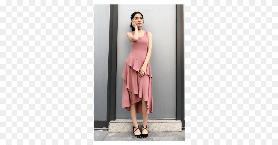 Tansshop Irregular Beveled Ruffled Skirt Midi Dress A Line, Adult, Shoe, Sandal, Person Free Png