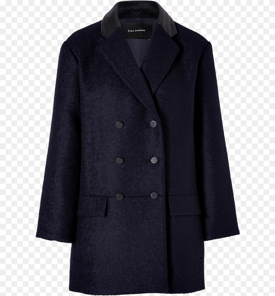 Tara Jarmon Navy Blue Wool Blend Pea Coat Overcoat, Clothing Png