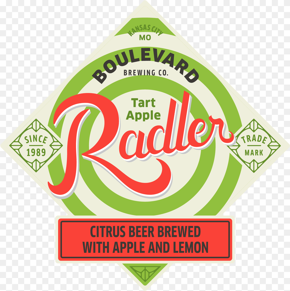 Tart Apple Radler Boulevard Brewing Company Label, Advertisement, Poster, Food, Ketchup Png