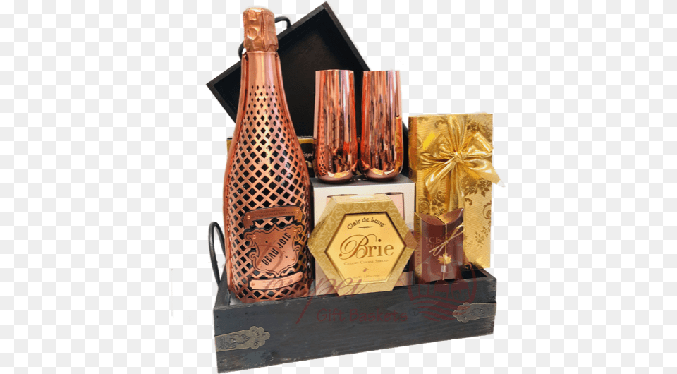 Taste Of Glamour Champagne Gift Basket Copper Anniversary, Bottle, Alcohol, Beverage, Liquor Free Png