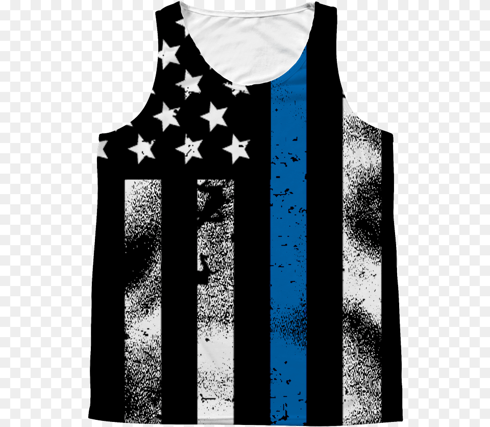 Tattered Thin Blue Line American Flag All Over Print Active Tank, Clothing, Vest, Tank Top, Lifejacket Free Transparent Png