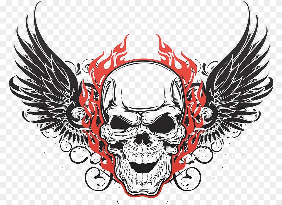 Tattoo Art Skull Flying Human Symbolism Skulls Clipart Skull And Wings Tattoo, Emblem, Symbol, Face, Head Free Png