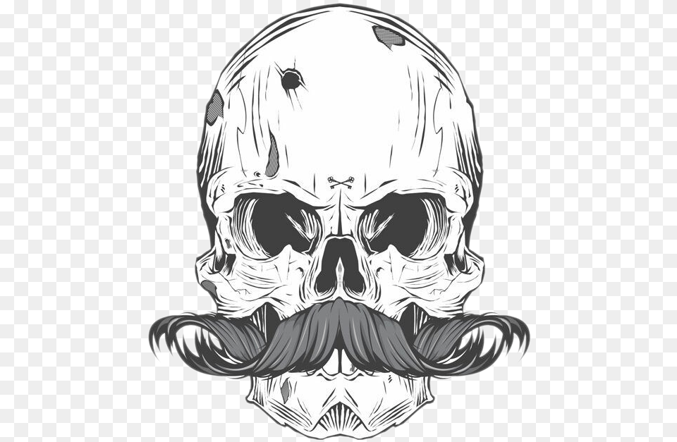 Tattoo Bearded Skull Calavera Finger Moustache Clipart Skull Moustache, Face, Head, Person, Stencil Free Png Download