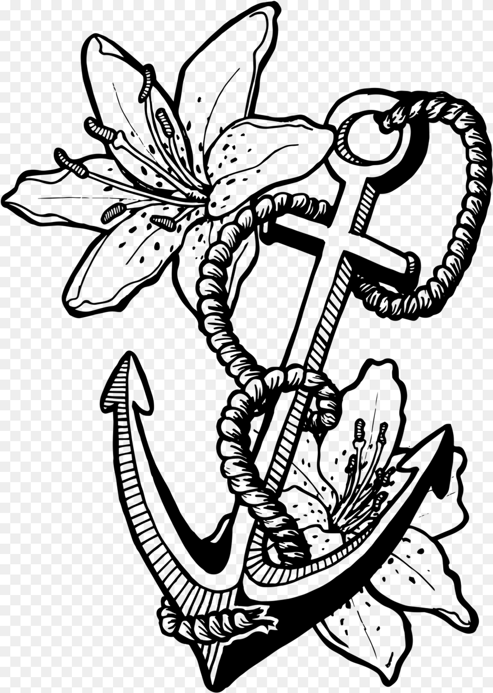 Tattoo Book White Lilies Transprent Anchor Coloring Pages, Gray Free Png Download