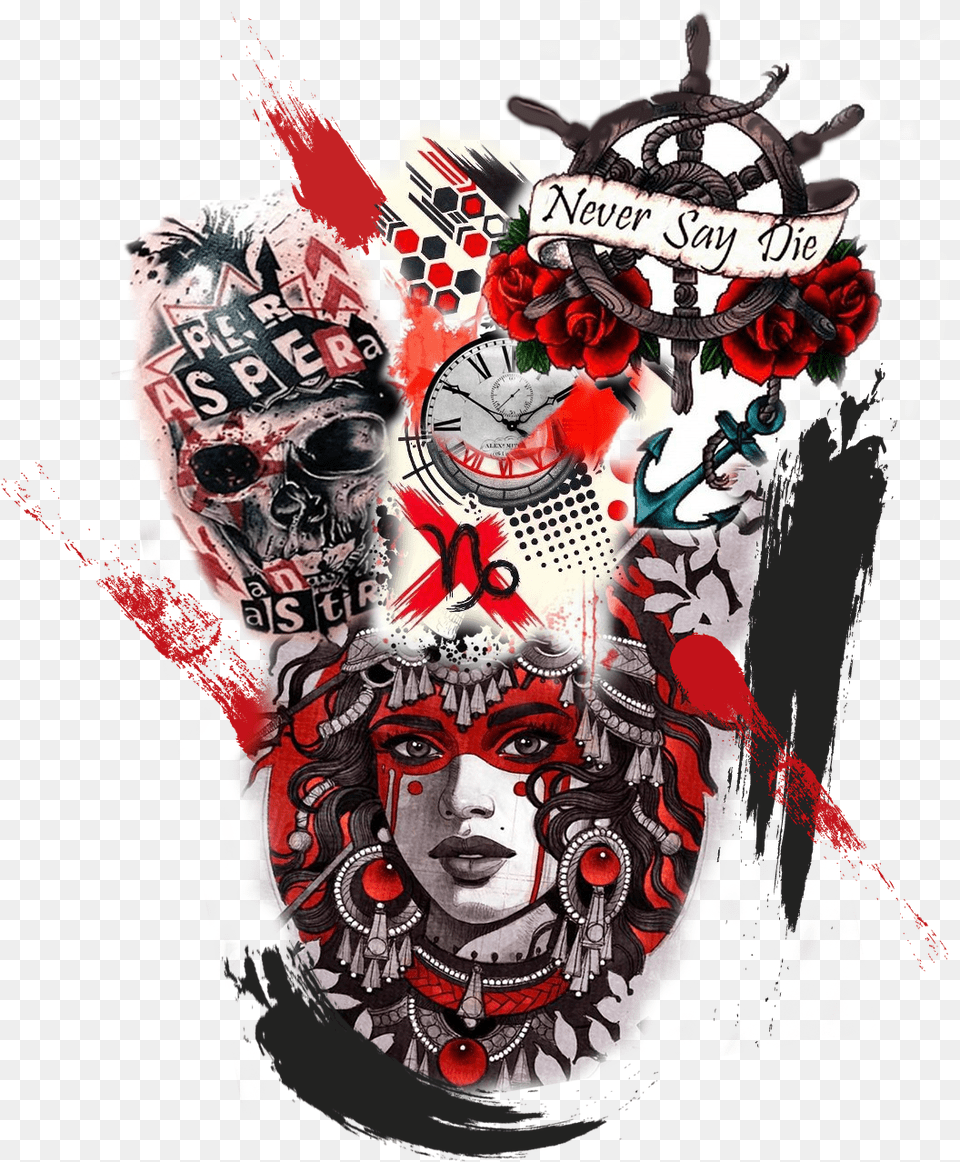 Tattoo Design By Tengry Design For This Project Tattoo Ideas Trash Polka Tattoo Chest, Art, Collage, Graphics, T-shirt Png