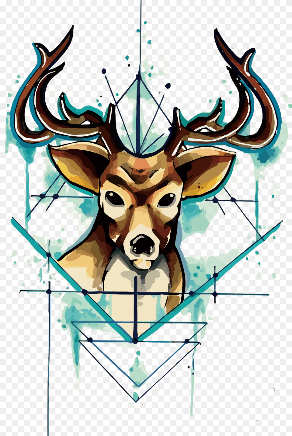 Tattoo Head Deer Watercolor Vector Kepala Rusa Vektor, Art, Collage, Person, Animal Png
