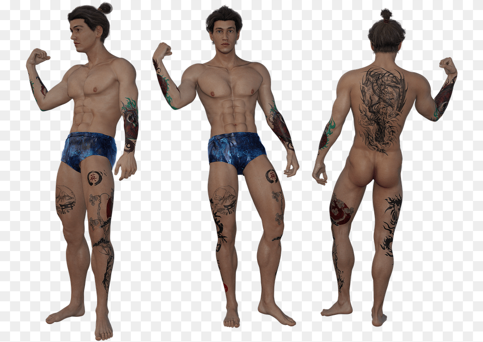 Tattoo Man Male Muscles Model Sexy Fitness Abs Barechested, Back, Body Part, Skin, Person Png