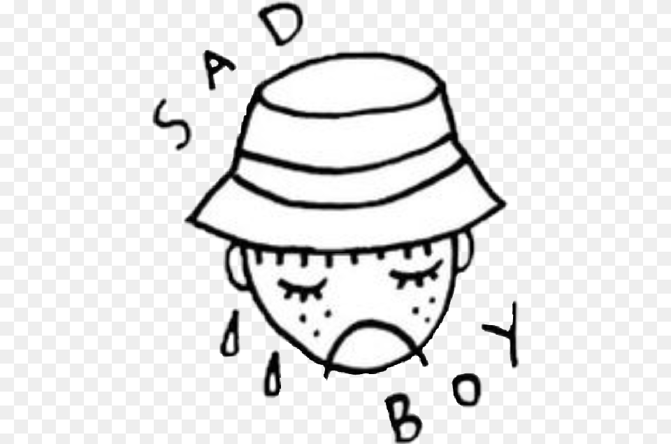 Tattoo Minimalist Sad Clipart Sad Boy Tattoo, Clothing, Hat, Sun Hat Free Png Download