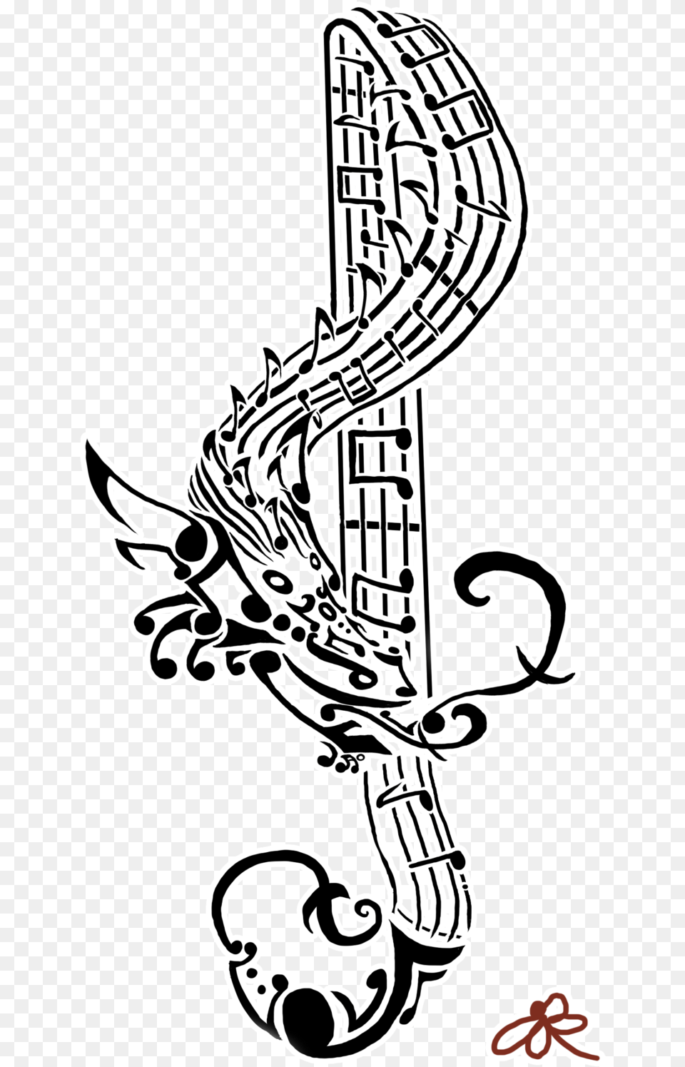 Tattoo Musical Note Art Flash Treble Clef Tribal Music Tattoo Designs, Stencil Free Png Download