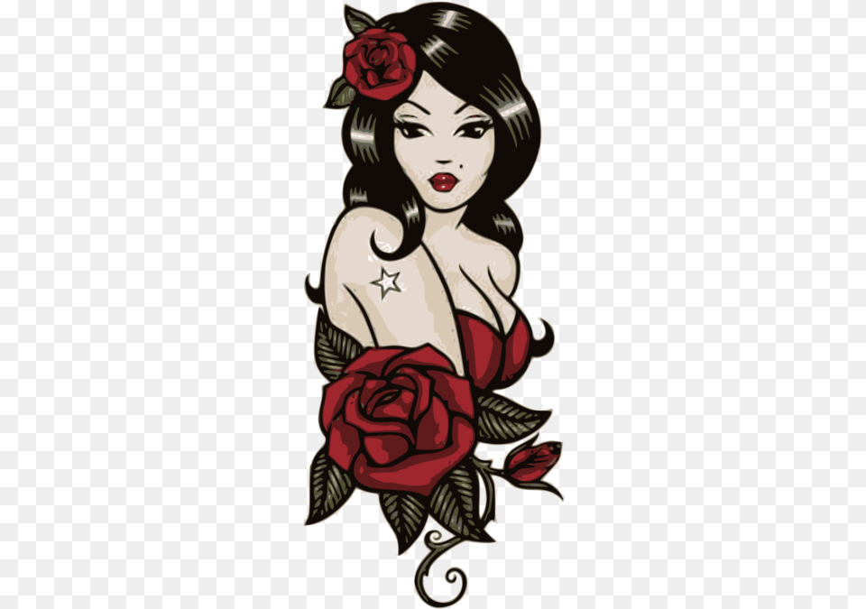Tattoo Old School Pin Up Girl, Rose, Plant, Flower, Adult Free Png
