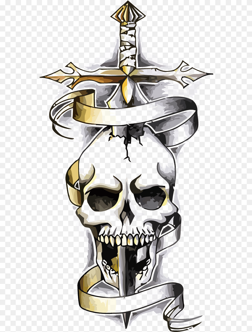 Tattoo Skeleton Skull Dragon Vector Skull And Dagger Tattoos, Person Free Png