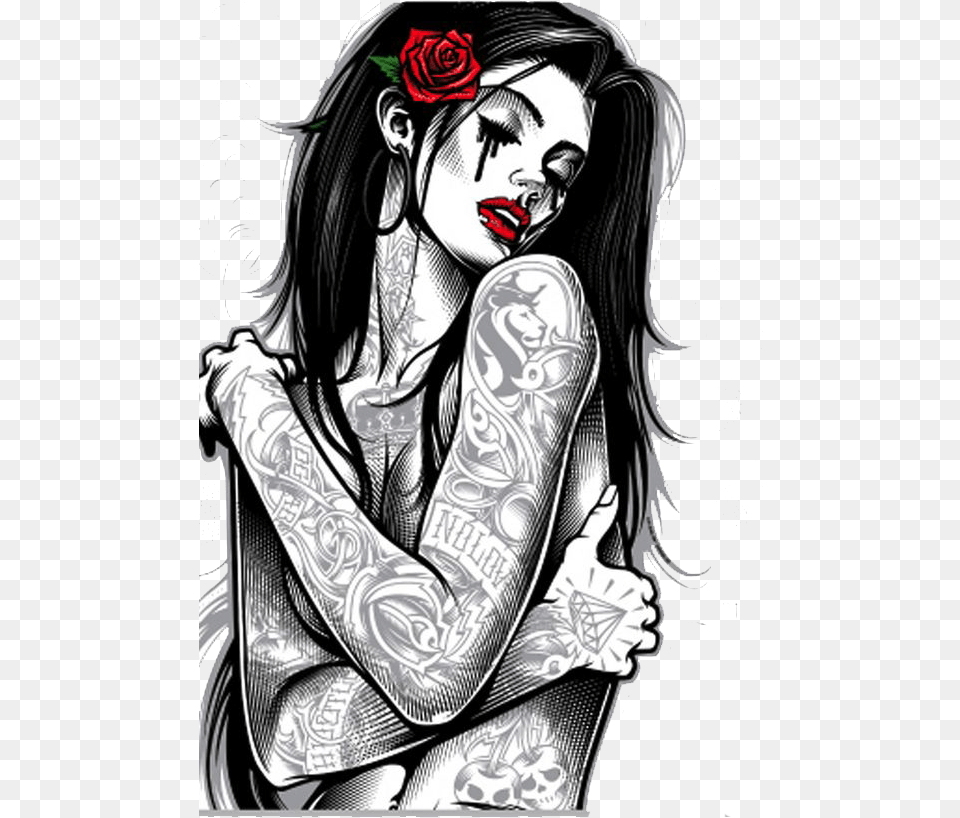Tattoo Style Woman Art Chicano T Shirt Gothic Clipart Og Abel, Book, Comics, Skin, Publication Free Png