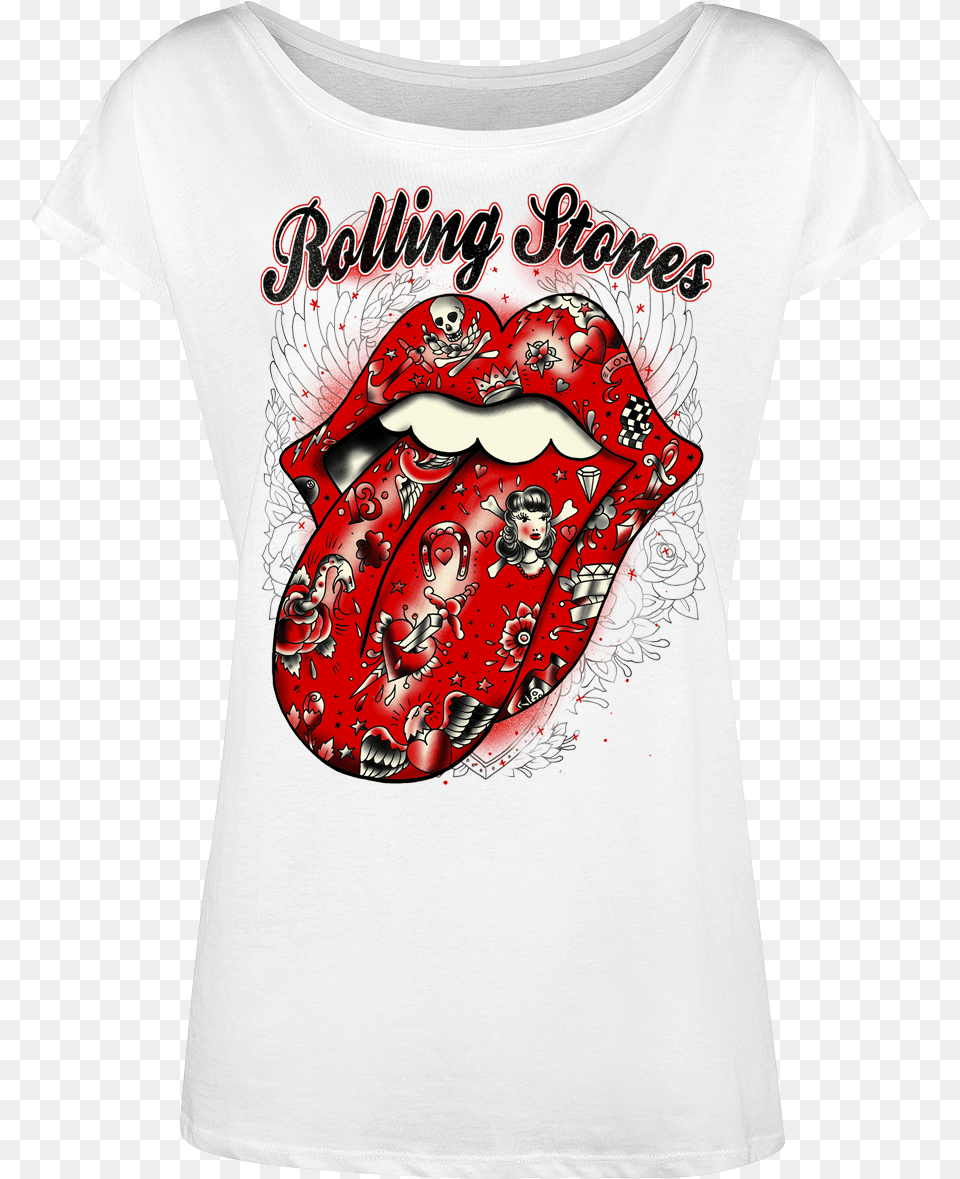 Tattoo Tongue Rolling Stones, Clothing, T-shirt, Shirt, Face Free Transparent Png
