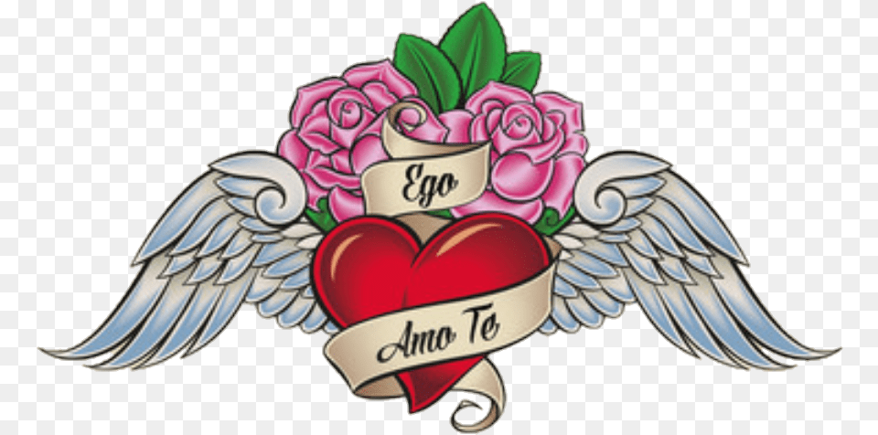 Tattoo Wings Heart Memory Wings Heart Tattoo, Symbol, Flower, Plant, Rose Free Png