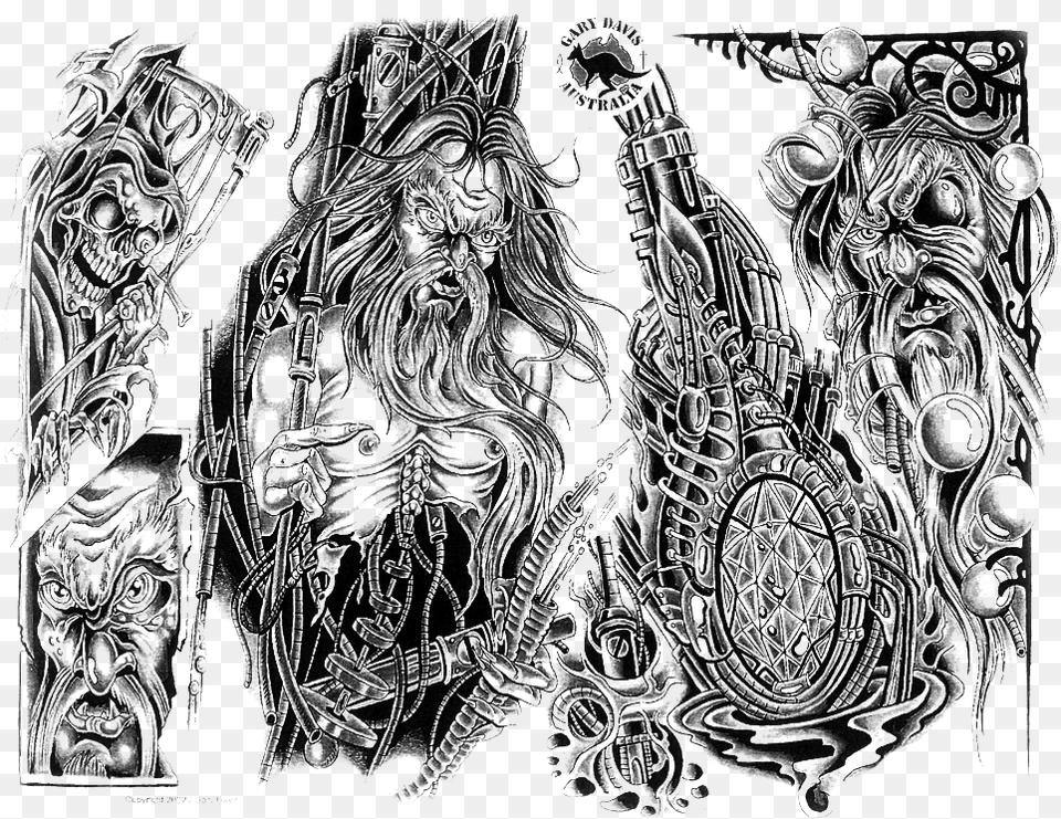 Tattoo With Transparent Background Img28 Black And White Drawing Full Sleeve Tattoo Designs, Art, Doodle, Adult, Bride Free Png Download
