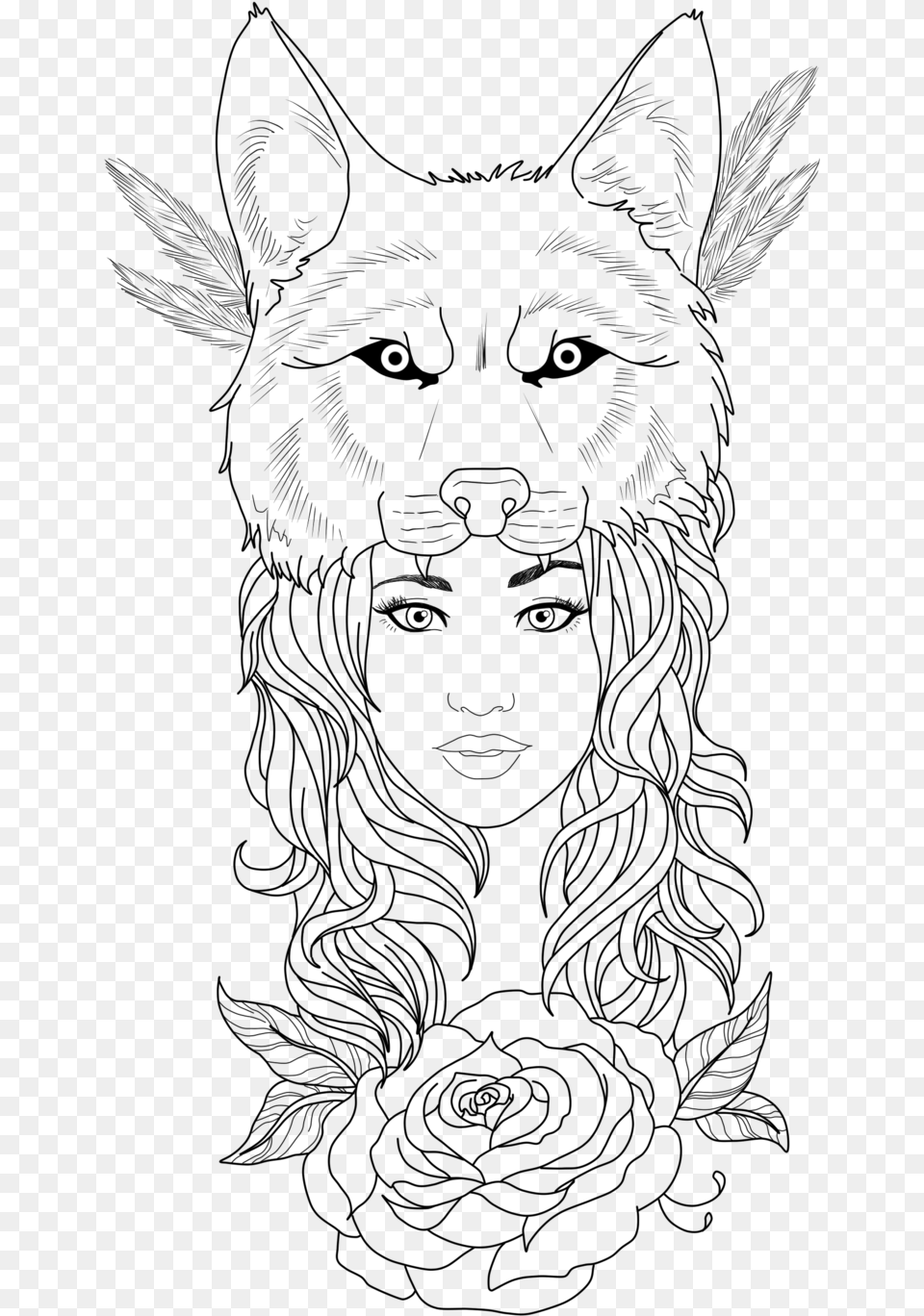 Tattoo Woman Wolf Clip Arts Girl Wolf Tattoo Designs, Nature, Night, Outdoors Png