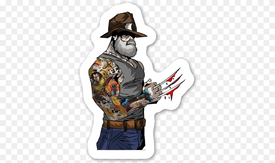 Tattooed Lumberjack Sticker, Tattoo, Skin, Person, Clothing Png Image