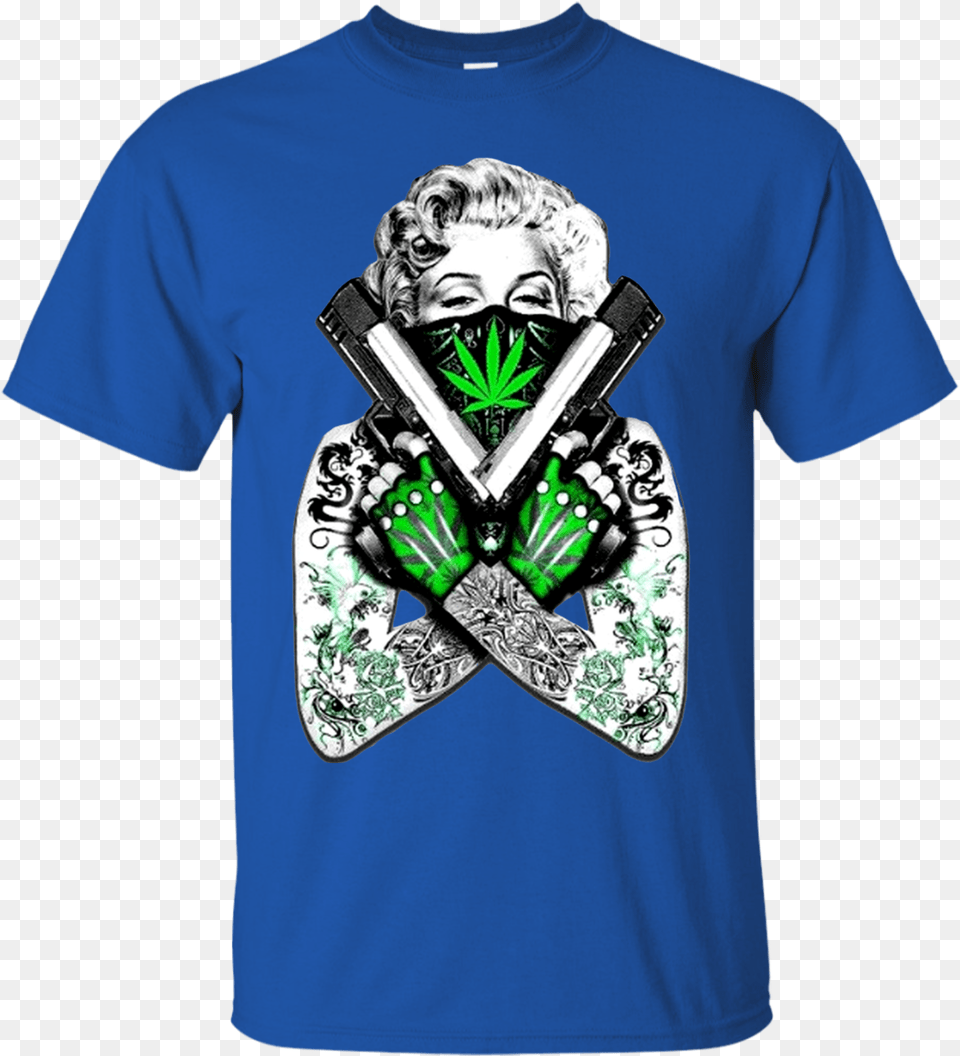 Tattooed Marilyn Death Anniversary Weed Bandana Shirt Marilyn Monroe Guns Weed, Clothing, T-shirt, Face, Head Free Png Download