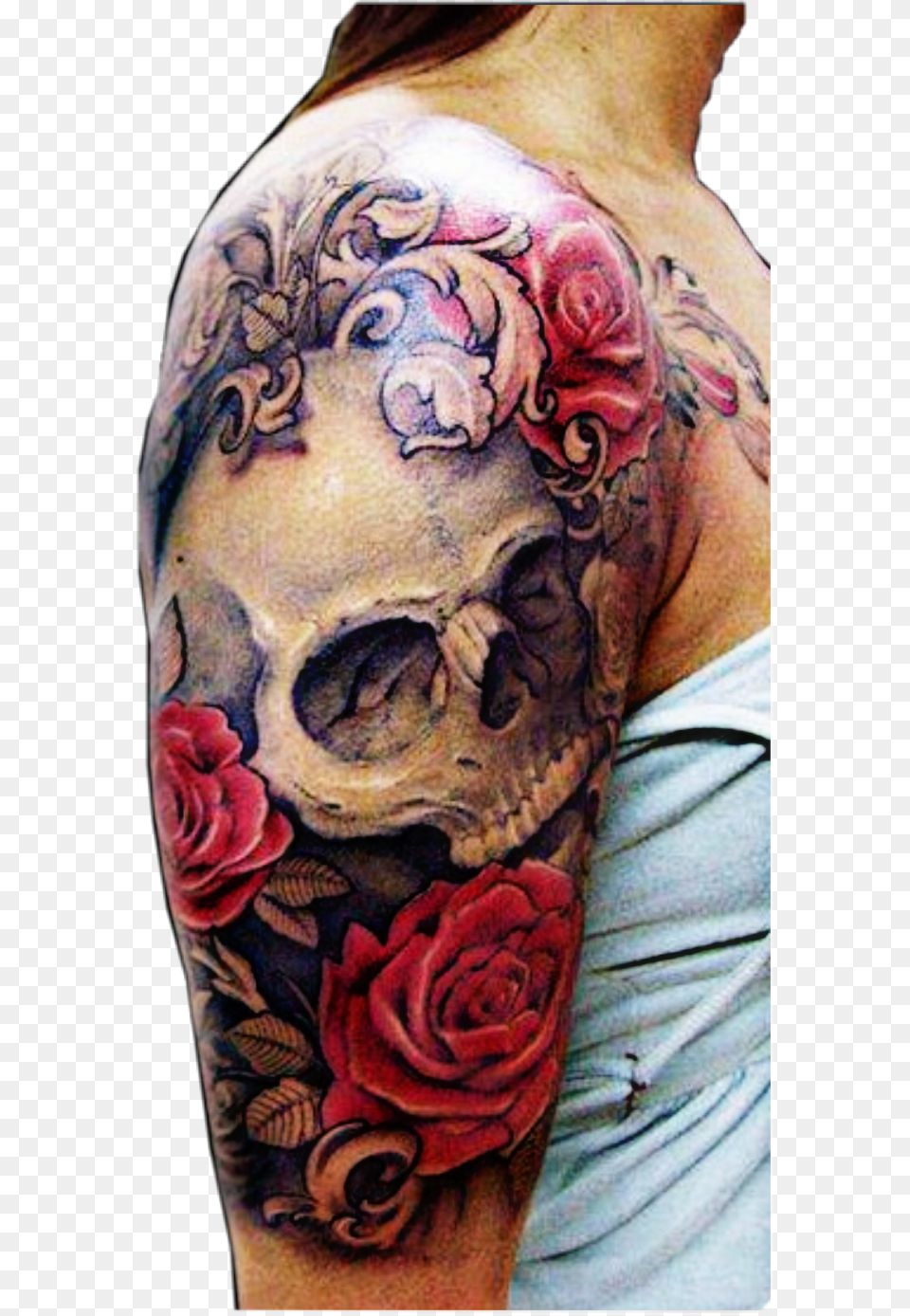 Tattoos Freetoedit Women39s Skull And Roses Tattoo, Person, Skin Png Image