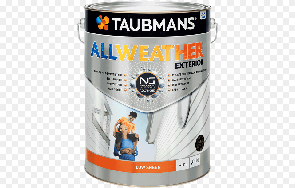 Taubmans 10l Low Sheen White All Weather Exterior Taubmans All Weather Exterior Gloss, Paint Container, Adult, Female, Person Png Image