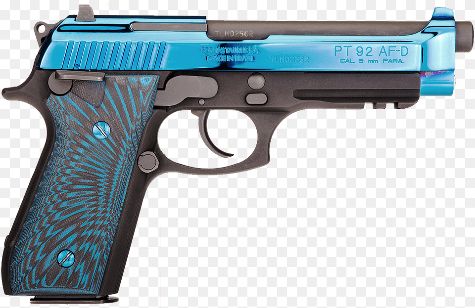 Taurus 92 9mm Polished Pvd Blue Slide G10 Blue And Taurus Pt92 Blue Pvd, Firearm, Gun, Handgun, Weapon Png Image