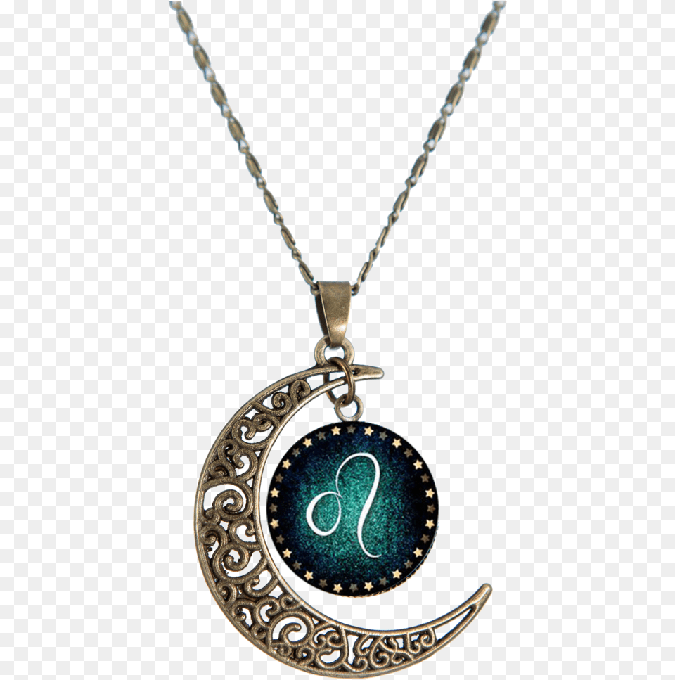 Taurus Bronze Crescent Moon Necklace Leo Necklace Leo Pendant Leo Jewelry Zodiac Sign Pendant, Accessories, Gemstone Png Image