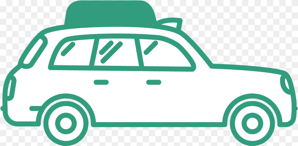 Taxi Icon Outlined In Green With Advertising Top On Vintage Car, Transportation, Vehicle, Device, Grass Free Png