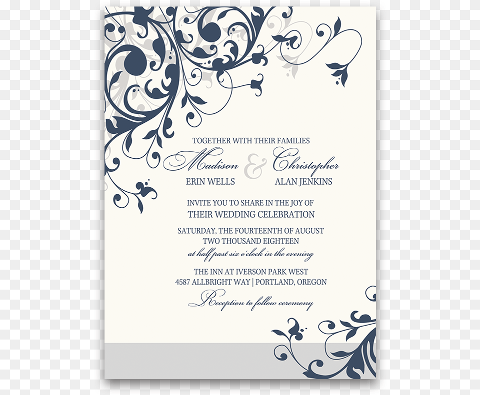 Taylor Suite Navy Blue Floral Swirls Wedding Invitation Flourish Clip Art, Advertisement, Poster, Floral Design, Graphics Free Png Download