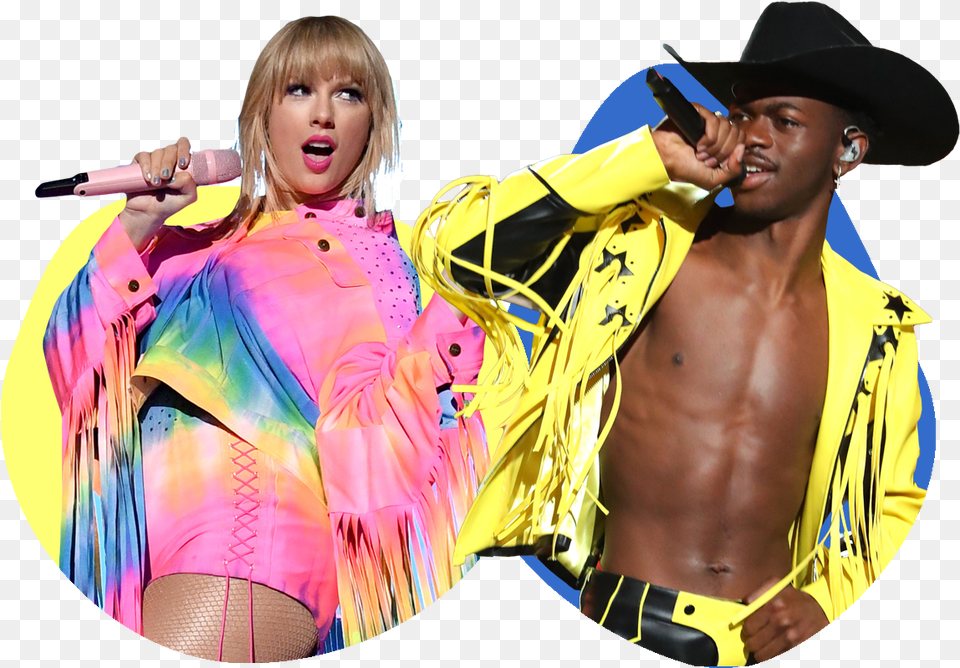 Taylor Swift And Lil Nas Collage Taylor Swift And Lil Nas, Hat, Clothing, Person, Duet Free Png Download