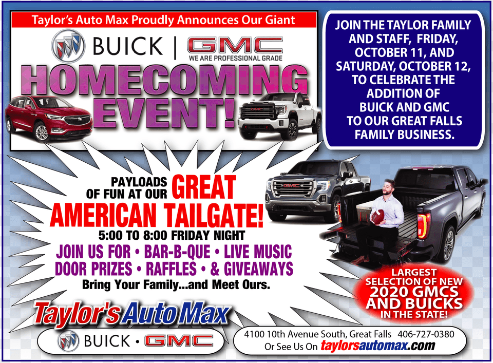 Taylors Auto Max Nissan Gmc Buick Of Great Falls Storefront Flyer, Advertisement, Poster, Man, Adult Png Image