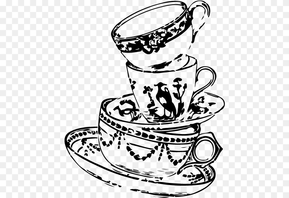 Tea Cup Mad Hatter Drawing, Gray Free Transparent Png