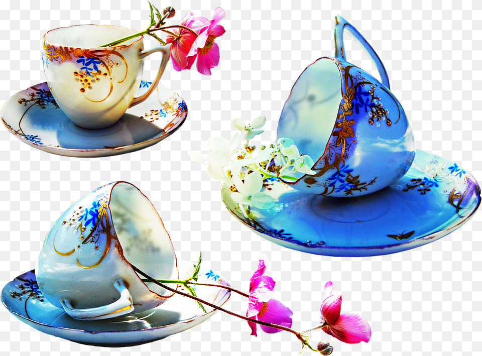 Tea Cups Flowers In Cup Flower Teacup, Saucer, Plant, Egg, Food Png