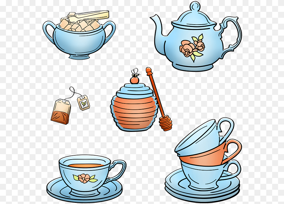 Tea Set Tea Cup Teapot Honey Tea Bag Sugar Coffee Teapot, Cookware, Pot, Pottery, Cutlery Free Png