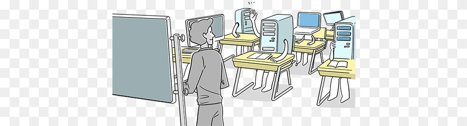 Teacher And A Room Of Computer Students Study Machine, Table, Furniture, Desk, Electronics Free Transparent Png